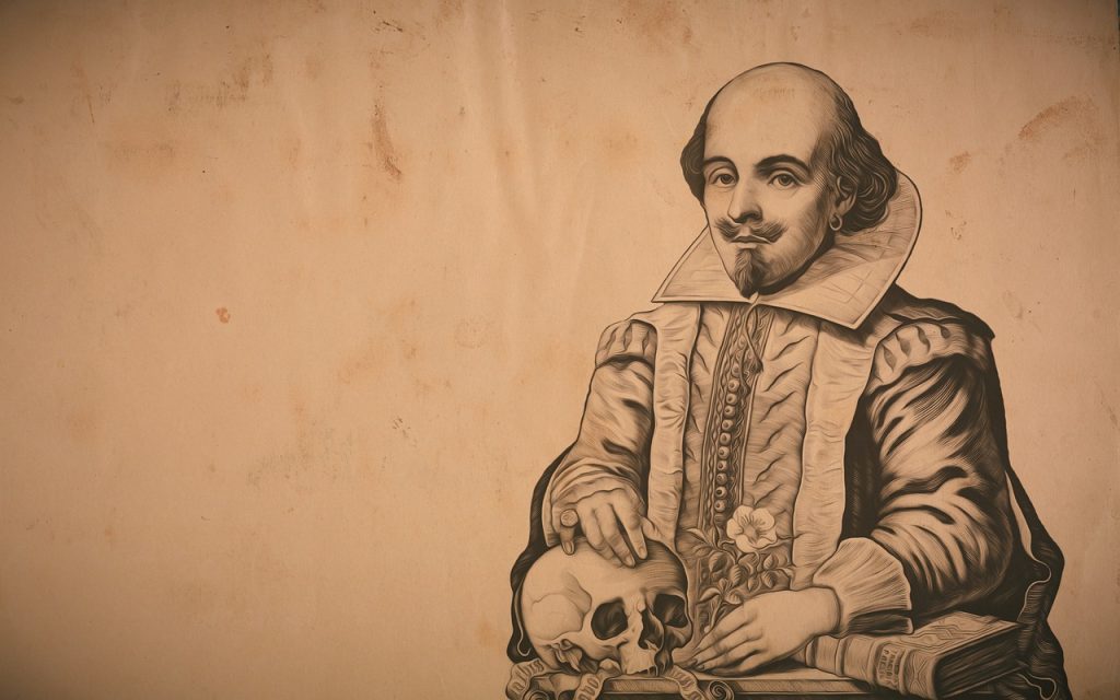 A line drawing of Shakespeare, writer, poet